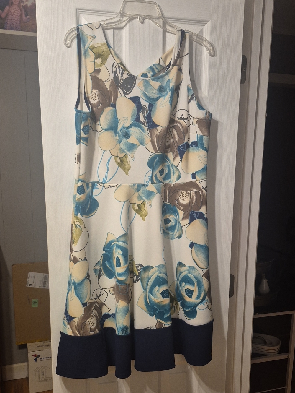 Gilli White Midi Dress with Blue and Taupe Floral Print
